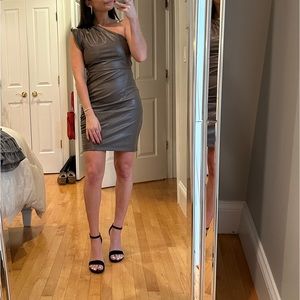 Brown leather one shoulder dress from express